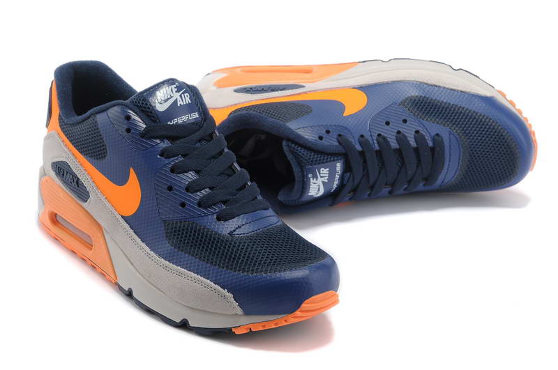 Air Max 90 Hyperfuse Fourrure Femmes Chaussures Orange Bleu Beige